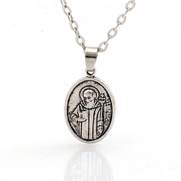 

mic 20pcs new european and american fashion simple antiqued silver alloy st benedict charms pendant necklace clavicle chain c12