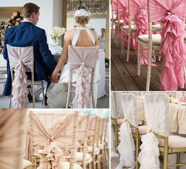 2016 Marfim Cadeira Sash para Casamentos com Grande 3DChiffon Decorações Do Casamento Delicado Cadeira Cobre Cadeira Sashes Acessórios Do Casamento