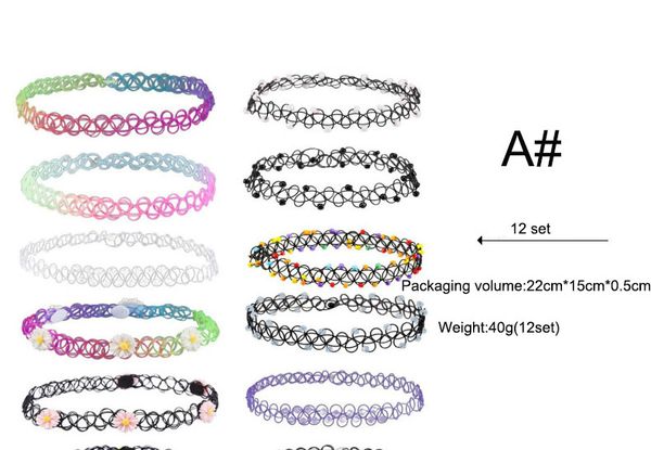 

2017 fashion choker line tattoo collar set, color necklace combination of rich colors, fashion necklace, collar wholesale, Golden;silver