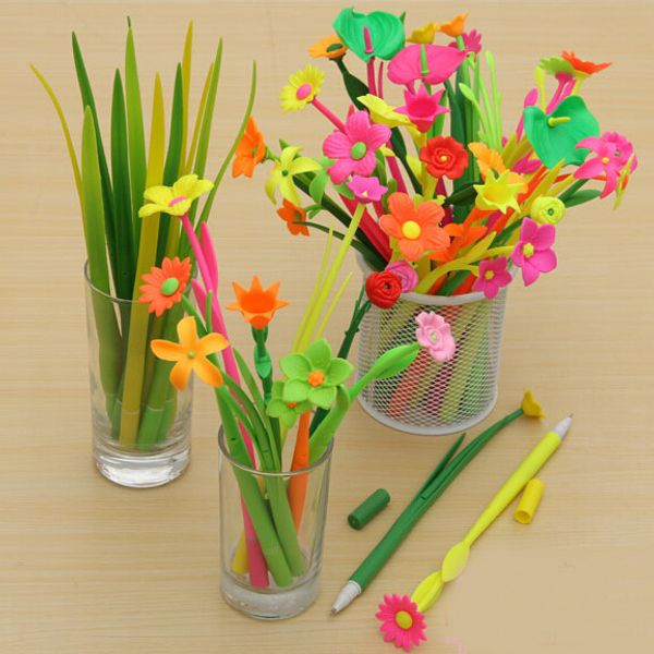 

wholesale-3pcs / lot lovely grass soft silicone gel pen creative pen 0.38mm black roller ball pen rosemary flowers material escolar