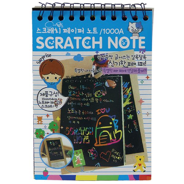 Atacado- 1pcs Scratch Note Black Cardboard Criativo DIY Desenho Sketch Notes for Kids Toy Notebook SuppliesBlue