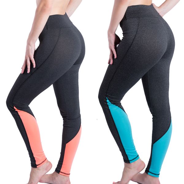 

wholesale-2016 sport leggings stitching high elasticity slimming sports pant fitness women running gym breathable workout leggins pants, Black