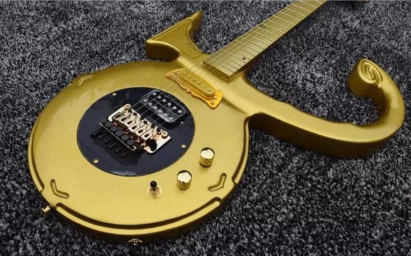Shaped rara captador de guitarra Symbol por Jerry Auerswal ouro príncipe Amor guitarra elétrica Floyd Rose Tremolo Gold Bridge Individual, Black Pickguard