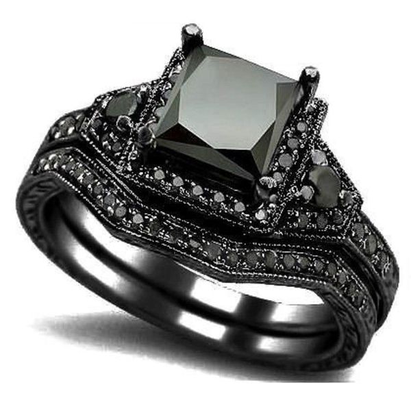 

Size 5-11 Black Princess Cut Crystal Wedding Engagement Ring Band Set Bridal Halo Statement Propose Cocktail Promise anniversary