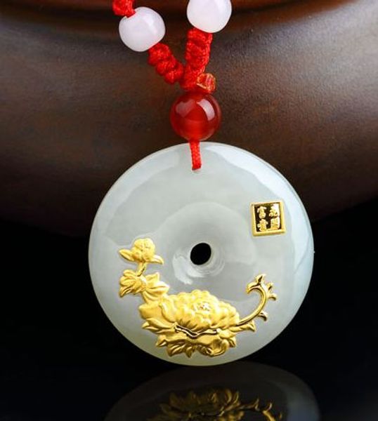 

peace buckle gold inlaid jade pendant (blooming flowers) lucky necklace and pendant, Silver