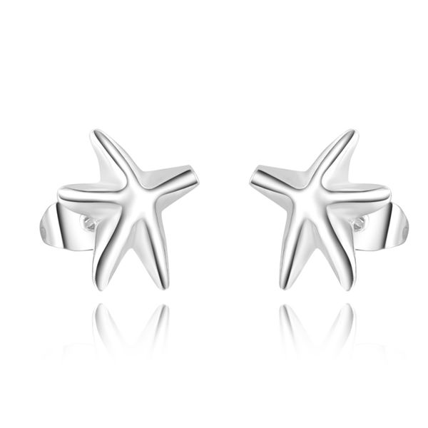 

925 sterling silver starfish earrings clip-back ear studs, Golden;silver