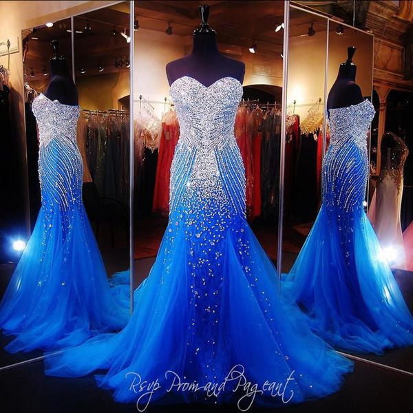 

royal blue luxury prom dresses sweetheart crystal major beading mermaid long runway evening party pageant gowns for woman customized 2021, Black