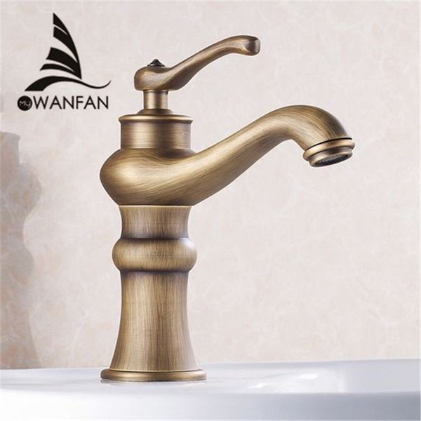 Kostenloser Versand Großhandel Einzelhandel Retro Antike Bronze Bad Wasserhahn Einzigen Handgriff Schiff Waschbecken Mixer Hohe HotCold Tap HJ-6601F