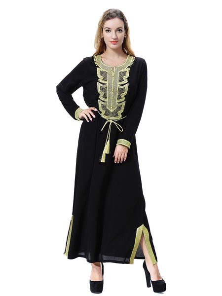 

factory price plus size muslim women long sleeve kaftan dress islamic women embroidery jilbab dress s-3xl, White;black