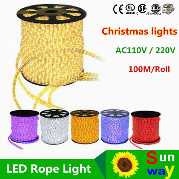 Vendite calde 110 V 220 V 100 metri led 2 fili luce a corda rotonda LED Flex Rope Light PVC LED striscia flessibile con spina di alimentazione