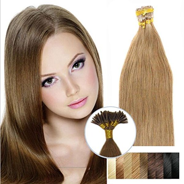 16 '' - 24 '' 1g / strand 100s / lote # 12 luz marrom grosso pré-ligado eu ponta tip stick ponta de cera-fusão Duplo desenhado Remy extensões de cabelo humano