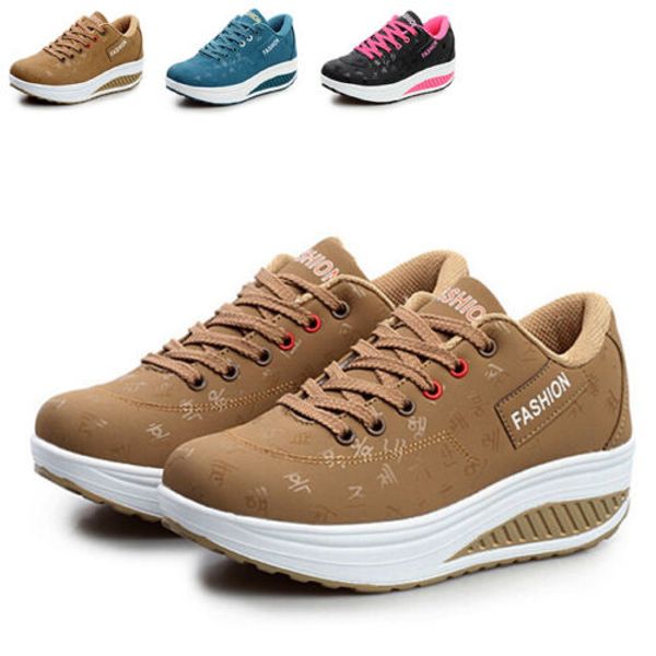

Lady's New Athletic Shoes High Platform Running Sneakers Lace Up Sports Trainers