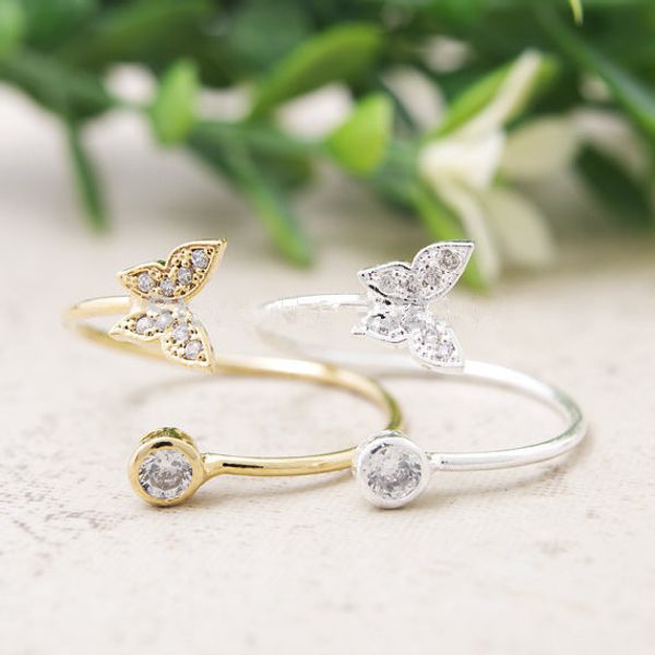 

fashion brands crystal ring 18 k rose gold plated diamond butterfly ring jewelry women selling products to send the gift, Golden;silver