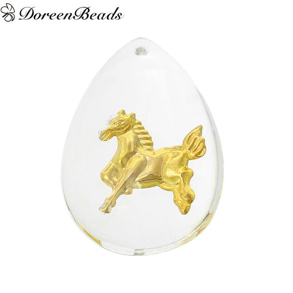 

resin charm pendants teardrop white golden chinese zodiac horse pattern 3.6cm x 26.0mm, 10 pcs 2016 new jewelry making, Bronze;silver