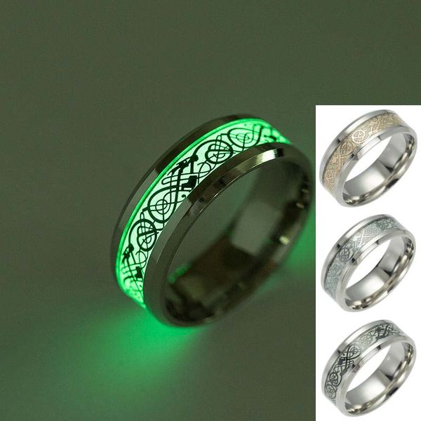 Edelstahl-Drachen-Ring-Band, fluoreszierend, im Dunkeln leuchtende Drachen-Tattoo-Ringe, Modeschmuck für Damen und Herren, wird und sandig sein