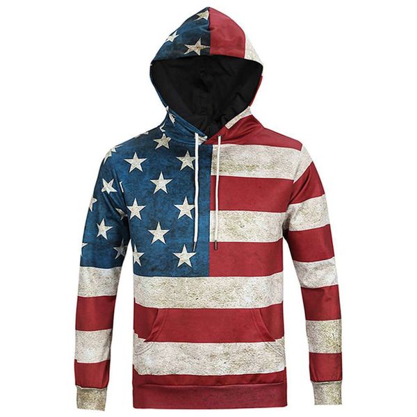 

wholesale- men's hooded hoodies 2017 new male autumn long sleeve 3d print american flag pattern hoody sweatshirt casual pullovers sport, Black