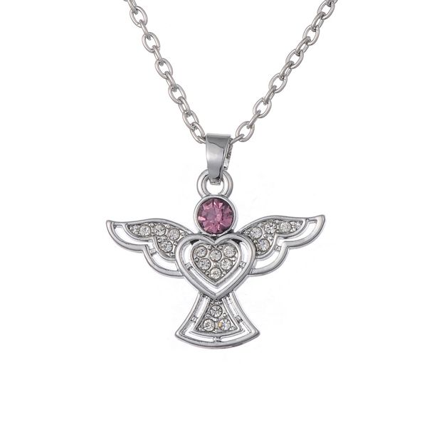 

peace dove pink & clear crystal paved pendant necklace party dress jewelry, Silver