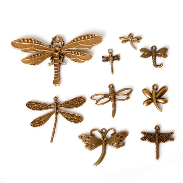 

new 61pcs/lot zinc alloy antique bronze plated dragonfly charms vintage tibetan pendants diy bracelet necklace jewelry making, Bronze;silver