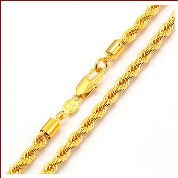 

fine yellow gold jewelry simple fashion, men's 18k gold necklace explosion models 23.6 twisted rope knotted link chain jewelry, Silver