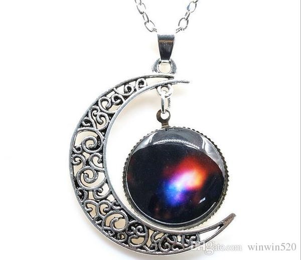 

new vintage starry moon outer space universe gemstone pendant necklaces, Silver