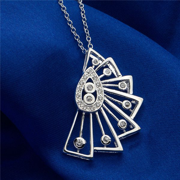 

gift fan shape pendant necklace white gemstone sterling silver necklace stsn501,fashion 925 silver necklace factory direct sale