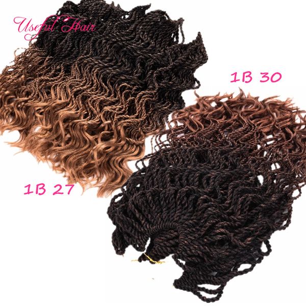 

new style pre-twisted curl senegalese twist crochet braids hair 16inch half wave half kinky curly hair extensions synthetic braiding hair, Black