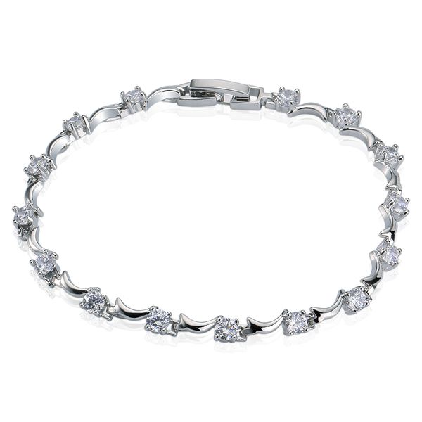 

18k white gold plated crescent moon shape tennis bracelet inlay shiny round cubic zirconia bracelet, Black