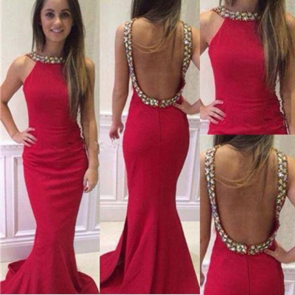 

new arrival prom party dress backless beading off the shoulder sleeveless chiffon mermaid backless evening dress, Black