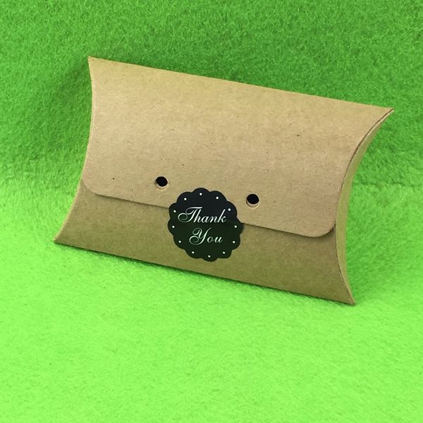 

wholesale- 50pcs/lot kraft paper pillow box 12.5*8.2.5cm with stickers blank display gift package boxes carry case accept custom logo