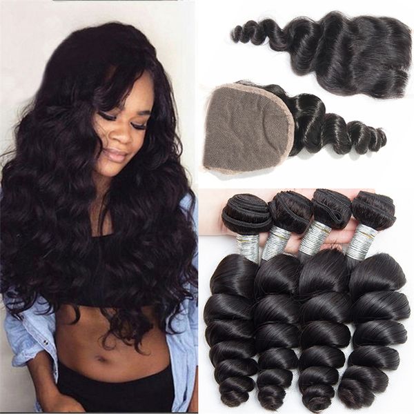 4 Bundles Peruvian Virgin Hair With Closure Loose Wave Hair With