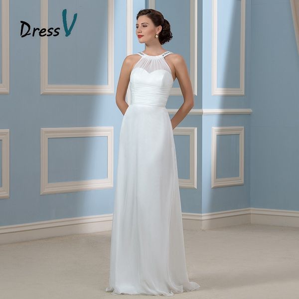 

Custom Made Behomian Beach Wedding Dresses 2018 New Arrival Crystal White Chiffon Bridal Gowns Floor Length Simple Sheath Bride Dress