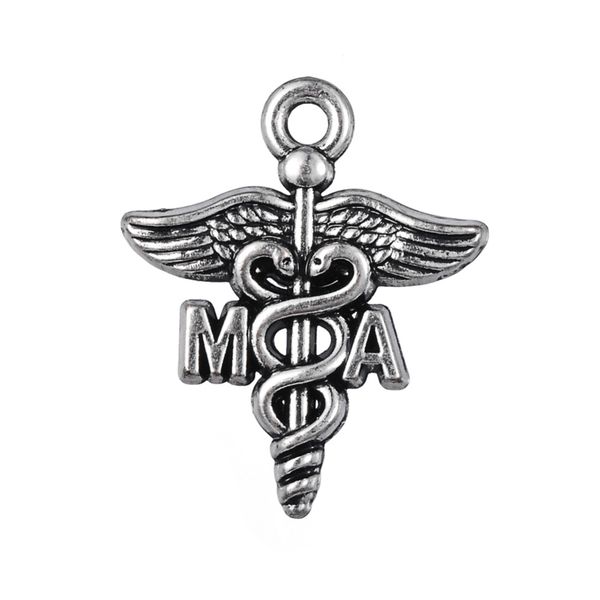 

2016 profession medical assistant ma caduceus antique silver plated congratulation charm 20pcs, Bronze;silver