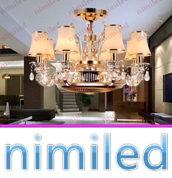 

Nimi838 dia 85 h53cm 8 light invi ible ro e gold zinc alloy re taurant living room ceiling fan light cry tal chandelier anion pendant lamp