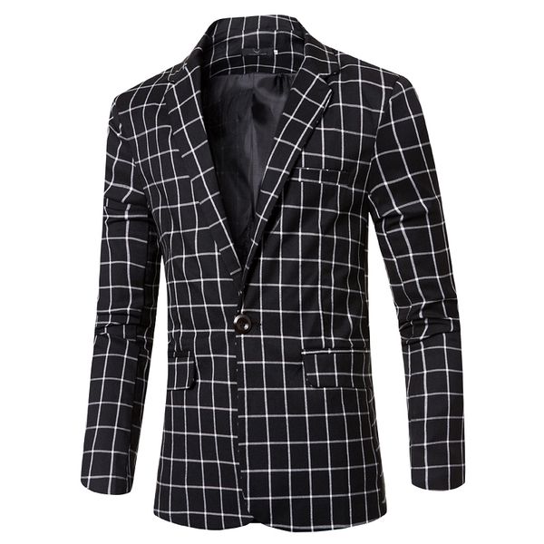 

wholesale- men casual blazer 2017 autumn winter mens plaid suits blazer single button men slim fit suit jacket the checked blazers, White;black