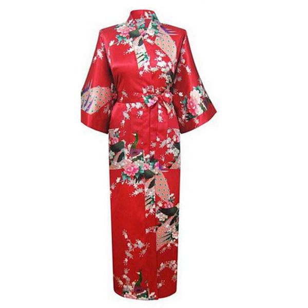 

red femmes rayon robes gown kimono yukata chinese women lingerie flower sleepwear plus sizes  l xl xxl xxxl, Black;red