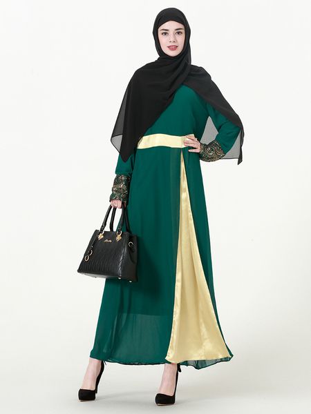 

new muslim women patchwork kaftan dress plus size islamic women long sleeved robe l-6xl for sale, White;black