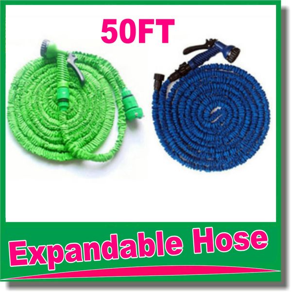 

50ft retractable hose/expandable garden hose blue green color fast connector water hose with water gun om-d9