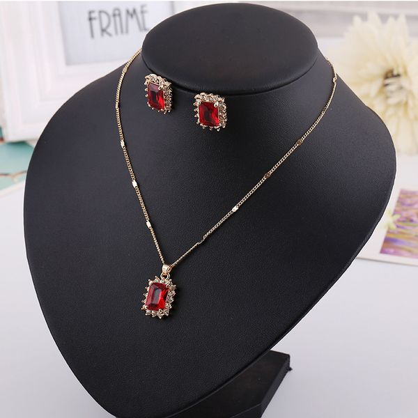 

necklace & earring set, red/blue/greet diamond pendants,ruby,sapphire for dinner party, wedding, hign quality and ing, Silver
