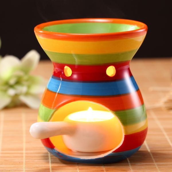 

8.5X11.5 CM Rainbow Color Ceramic Candle Aromatherapy Furnace Aroma Burner Incese Base Home Decor Lady Favor DEC084