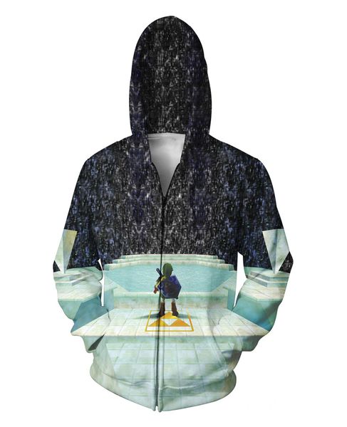 

wholesale-harajuku jumper women men 3d sweats sweatshirts zelda great fairy fountain zip-up hoodie casual sport outerwear coats, Black