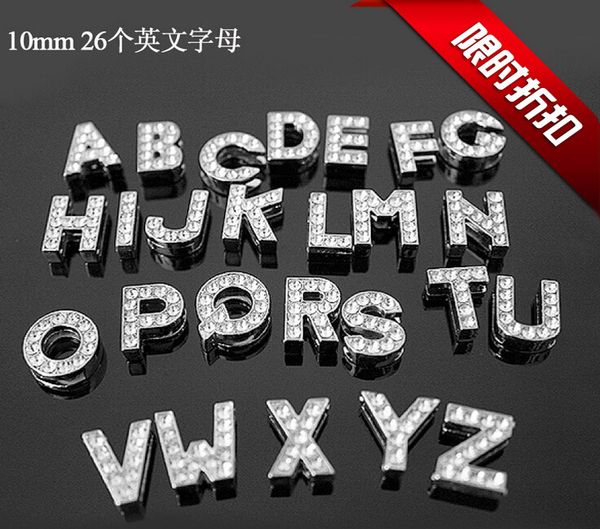 

520 шт./лот diy кристалл слайд письма с горный хрусталь подвески для 10 мм ошейники для собак a-z письма diy прелести, Bronze;silver