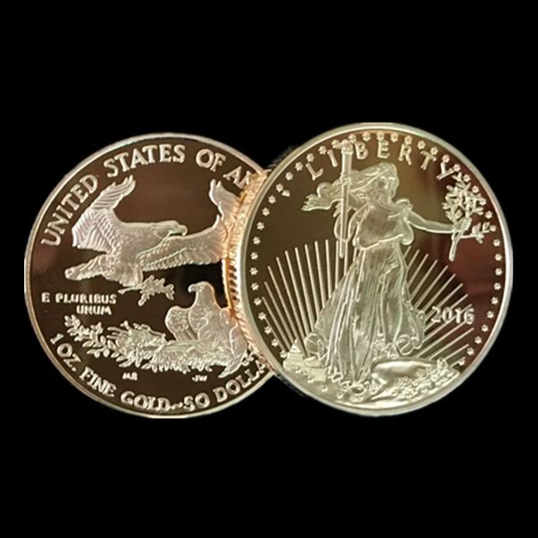 

100 pcs non magneitc the brand new in god trust om 2016 real gold plated liberty souvenir coin 32.6 mm in diameter ing