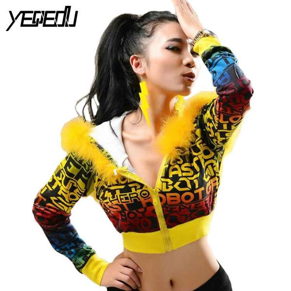 

wholesale- #3313 hip hop multicolour neon short jacket large cap fashion casual loose doodle hoodies street style short outerwear jackets, Black;brown