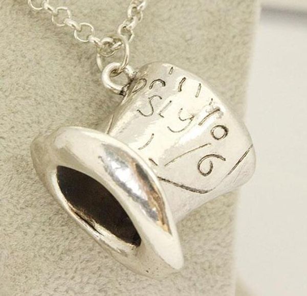

alice in wonderland necklace hat statement alloy lettering hat er charm pendants movie jewelry statement christmas gift, Silver