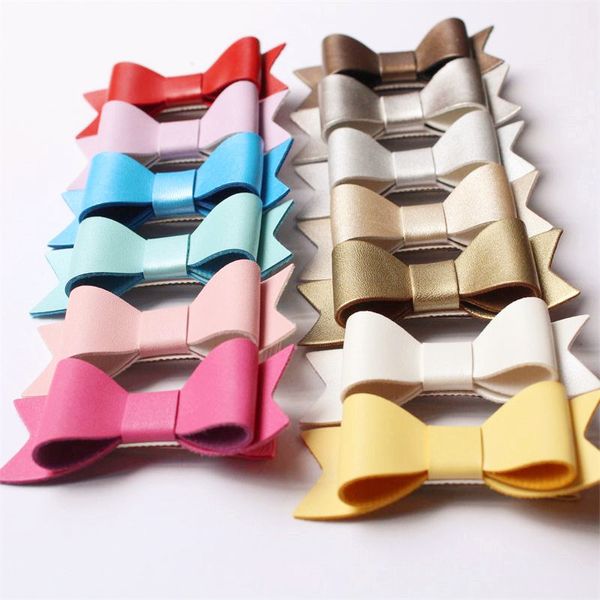 Sem clips novas 13 cores PU couro 30pcs Barrettes / lot couro sintético grampos de cabelo Bow Bebés Meninas Hotsale Felt bowknot bebê Grampos