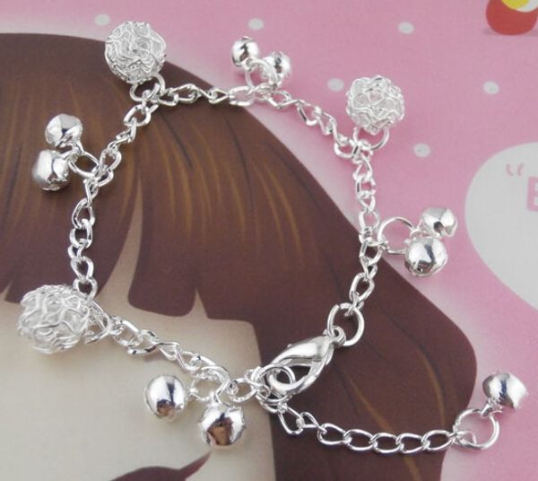 

women charm bracelet bell 925 silver plated bracelet korean fashion jewelry vintage style bangle dhl selling, Golden;silver