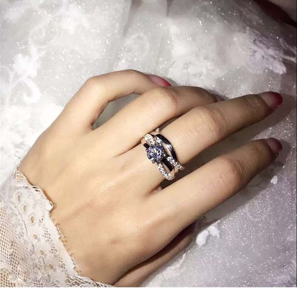 

zhf jewelry 925 sterling silver rings set real pure silver cz diamond exaggeration rings for women, Golden;silver