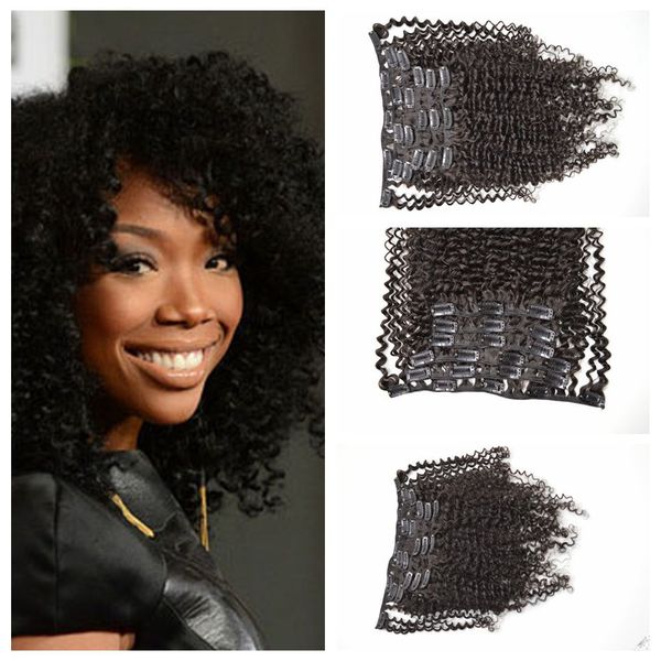 

3a/3b/3c clip in hair extensions 7pcs/set g-easy brazilian 100% human kinky curly hair weaves clip on hair extension natural black, Black;brown