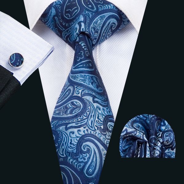 

Классический Шелковый Мужские Галстуки Paisley Tie наборы Синий Мужские Tiies Tie Hanky ​​З