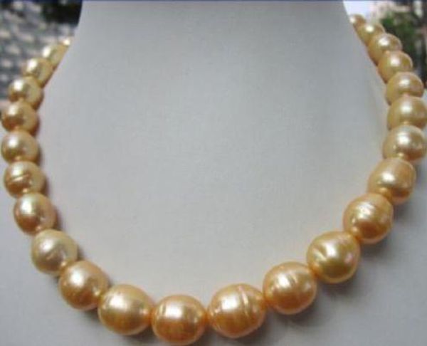 

12-14mm south sea baroque yellow pearl necklace 18" 14k gold clasp, Silver